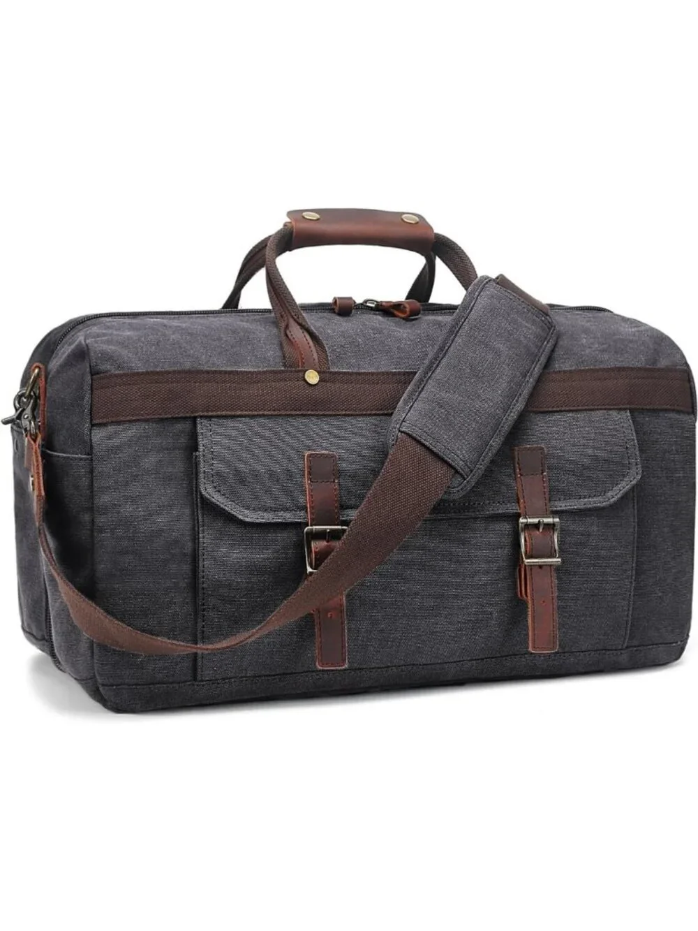 Waterproof Leather Canvas Duffle Bag | Travel Weekender Overnight Bag for Men